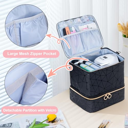 Uross Nail Polish Organizer Bag Holds 30 Bottles Nail Polish & Nail Kit -Nail Polish Storage Organizer Bag Nail Supplies Organizer Case for Nail Tech - Black - size: Large - 9.5 x 8 x 9.5 inch (30 bottles)