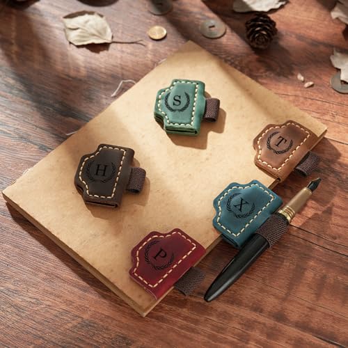 Artlaza Personalized Magnetic Leather Bookmark with Pen Holder - 26 Letters Custom Book Mark with Name Initial Engraved Book Marker for Readers, Book Lovers, Travelers - Gift for Women & Men(Blue，W - color: Blue, size: W