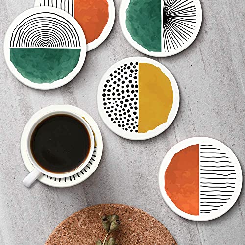 Britimes Coasters for Drinks, Set of 6, Ceramic Stone, Doodle Circle - color: Doodle Circle