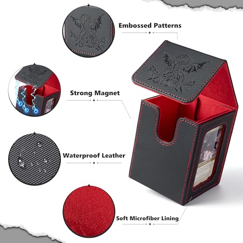 Venssu Dragon Themed MTG Deck Box with Commander Display (Black and Red) - color: Dragon