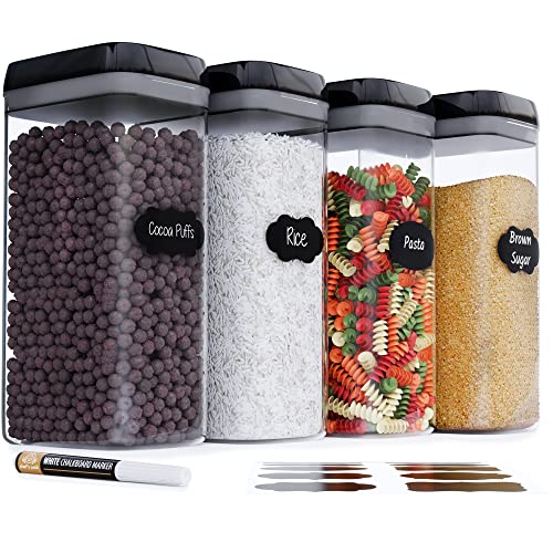 Chef's Path Airtight Food Storage Boxes with Labels - Kitchen Storage - Flour, Cereal, Pasta - Plastic Storage Boxes with Lids (4pcs-3.2L) - color: 4 Pack - 3.2l