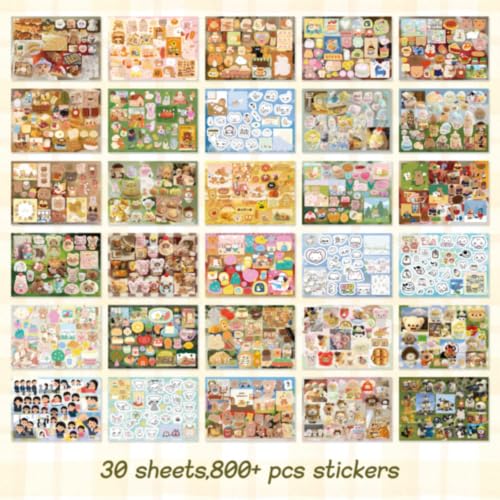 PRSTINCOL Japanese Manga Style Sticker Book with 30 Sheets of Die Cut Stickers, Over 1200 Pieces for DIY Journaling and Scrapbooking