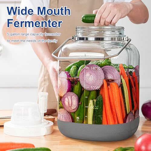 5 Gallon Square Fermentation Jar with Wide Mouth, Stainless Handles, 1 Pack
