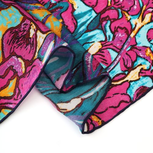 JWSilk Long Charmeuse Silk Scarf Classic Art Print - color: Purple Iris By Van Gogh