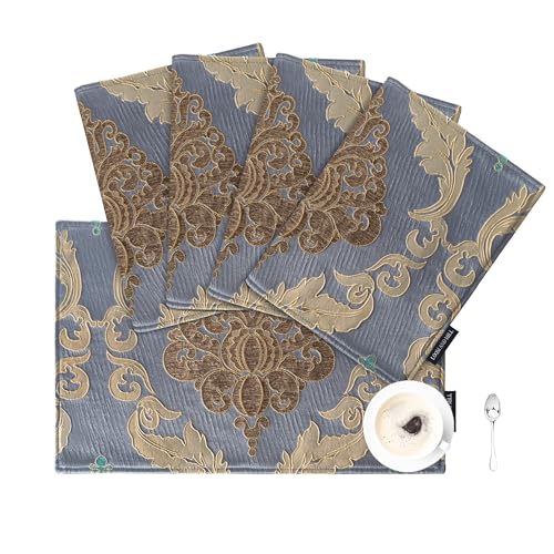 Loom and Mill Luxury Damask Placemats Double Layer, Set of 4, Grey Blue - color: Grey Blue_peyton, size: 4 Pieces