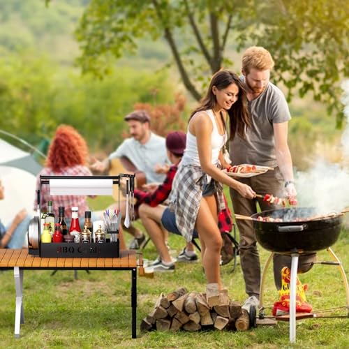 Grill Caddy for Outdoor Grill, BBQ Caddy with Paper Towel Holder & 4 Hooks - color: Black-1