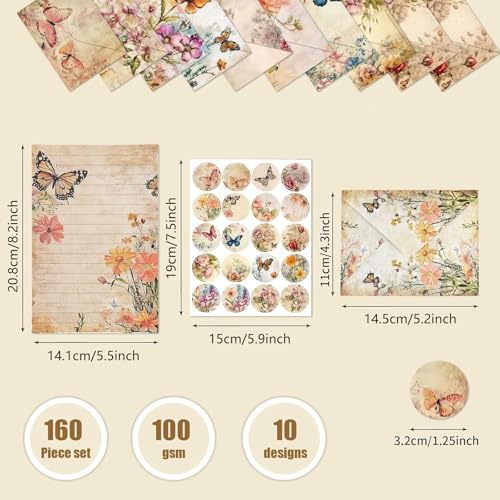 160 Pcs Stationery Paper Envelopes Set - color: Nature Vintage