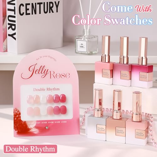 Double Rhythm 6 Pcs 15 ML Gel Polish Set Same Color Same Bottle Soak Off Gel Polish Kit Nail Art Manicure Salon DIY at Home for Women (Milky White Jelly Pink Nude Peach-T6-24) - color: Jelly Rose