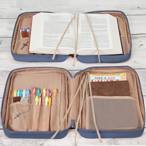 FINDCOZY Bible Cover for Women, Large Carrying Case for Regular Bible - color: Blue-Grey, size: Large