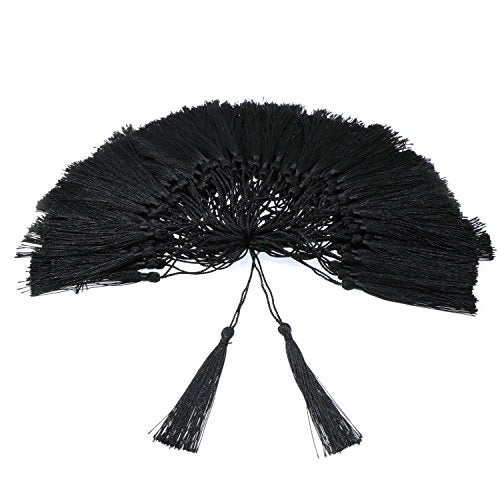 VAPKER 100 Black Silky Tassels 13cm/5-Inch with 2-Inch Cord Loop for Jewelry Making, DIY Projects, Bookmarks - color: B:black