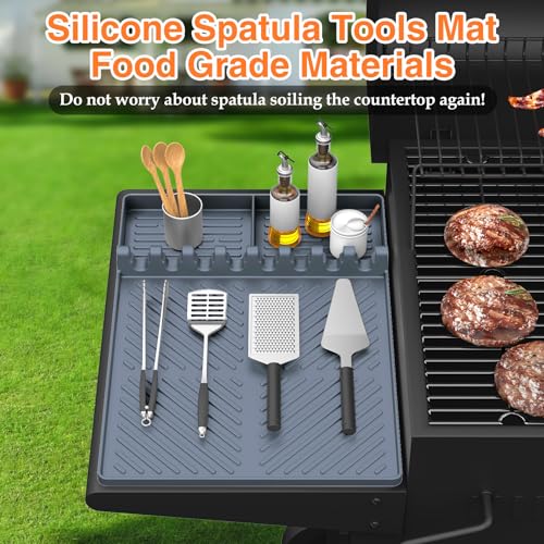 Silicone Griddle Tools Mat for Blackstone, Griddle Accessories Side Shelf Mat Grill Pad for Outdoor Grill Kitchen Counter Spatula Silicone Mat with Drip Pad (Grey) - color: Gray