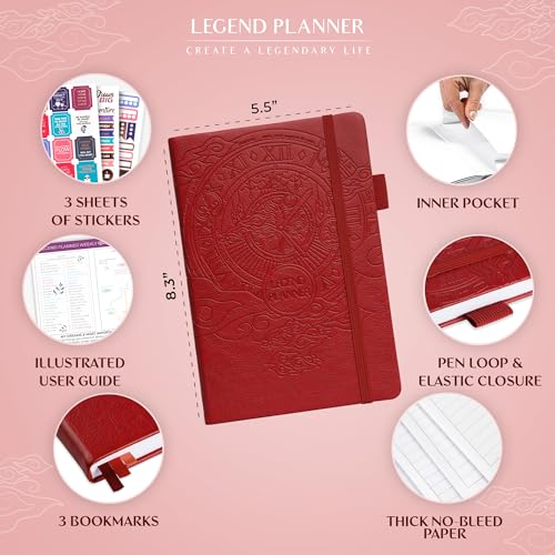 Legend Planner Undated, Weekly & Daily Goal Journal, A5 Red - color: Red (Undated), size: A5 (5.5'' x 8.3'')