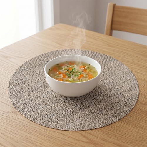 Round Imitation Bamboo PVC Placemats Set of 6,Countertop Protector - color: Light Brown