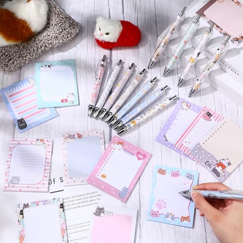 Dispowreath 24 Pcs Cat Sticky Notes with Pens Gifts Party Favors - style: Cat
