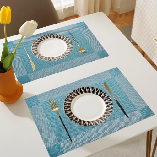 Vinyl Placemats Heat-Resistant Table Mats Washable Easy Clean Plastic Placemat for Kitchen Dining Table Set of 4 Indoor Outdoor (Baby Blue) - color: 01: Baby Blue, size: 4 Placemats