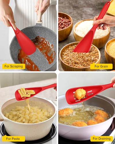 BUNDLEPRO Silicone Cooking Spoons for Nonstick Cookware, One-Piece, 2 Pack - color: Red