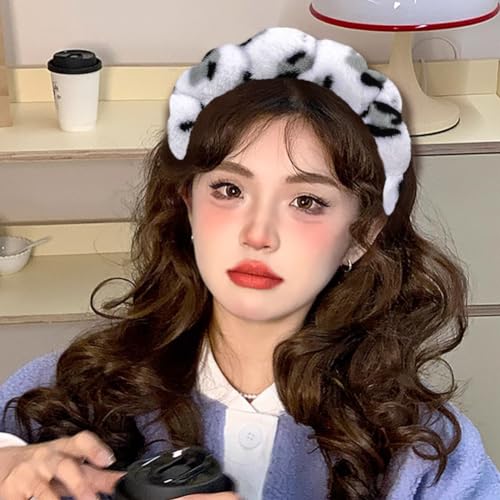 AOENJIE Spa Headbands for Washing Face or Makeup, Sponge Bubble Skincare Headbands, Puffy Terry Cloth Hairband for Women, Skin Care Makeup Headwear Hair Accessories for Girls(Leopard White) - color: Leopard White