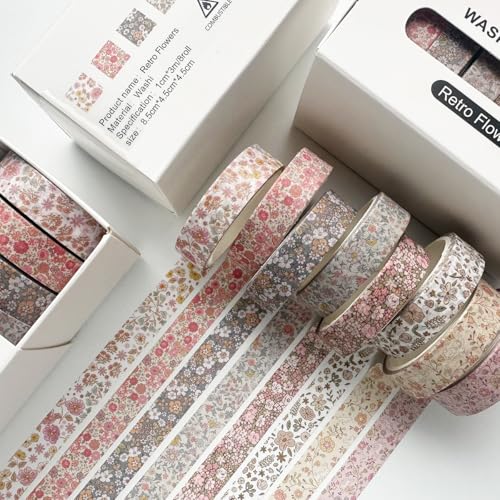 Vintage Washi Tape Set 8 Rolls Thin Retro Decorative Antique Patterns Masking Tapes for Arts, DIY Crafts, Journals, Planners, Scrapbook, Wrapping (Little Flowers) - color: Little Flowers