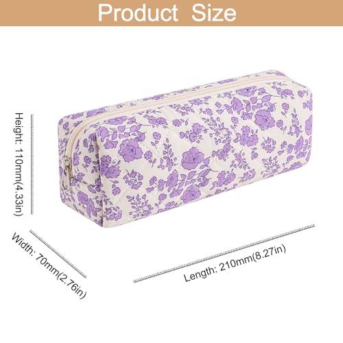 Cute Floral Cotton Makeup Brush Cosmetic Bag for Women, Travel Quilted Zipper Make Up Bag, Flowers Toiletry Organizer Case Kawaii Makeup Cosmetic Travel Cloth Pouch (Blue+Big Purple Floral) - color: Two Pack: (Blue+Big Purple Floral)