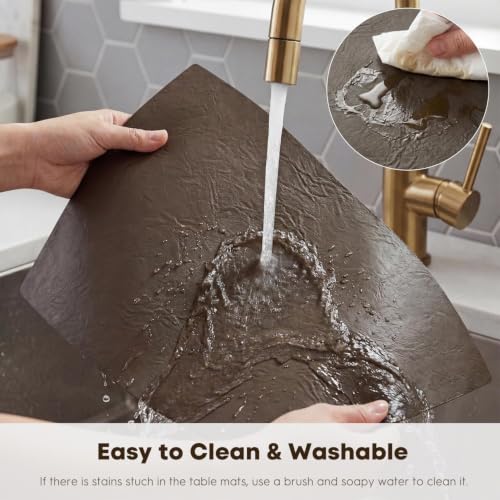 Artoid Mode Coffee Faux Leather Placemats Set of 4, 12x18 Inch Waterproof Wipeable Heat Resistant Vinyl Place Mats, Reversible Table Mats for Kitchen Dining Decor - color: Coffee, size: 12" x 18", Rectangular Set of 4