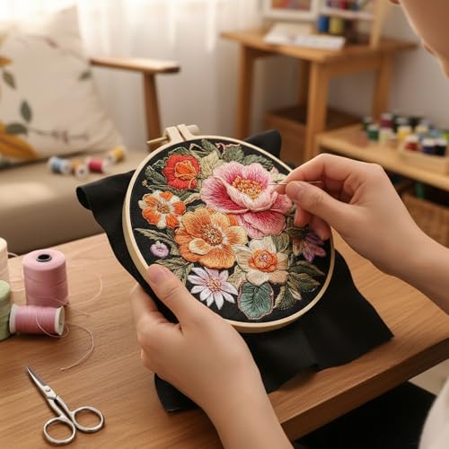 ARTopet Embroidery Kit for Beginners Cross Stitch Kits Needlepoint Set Colorful Flowers Patterns Embroidery Thread Kit for Craft Lover Hand Stitch with Hoop Threads Fabric-Flowers03 - color: Flowers03