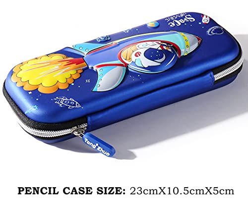 3D Spacecraft Pencil Case for Kids Boys, Waterproof Pencil Box with Compartments Pen Pouch (Blue) - color: Spacecraft