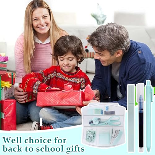 Mini Office Supplies, Teal Stapler with Staples and Tape Dispenser Set, Mini Stationary Kit Includes Sticky Notes Index Tabs Highlighters Gel Pens for Office & School Supplies (Teal) - color: Teal