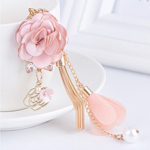 Flower Tassel Keychain Pearl Car Keyring Holder Purse Handbag Pendant - color: Blue