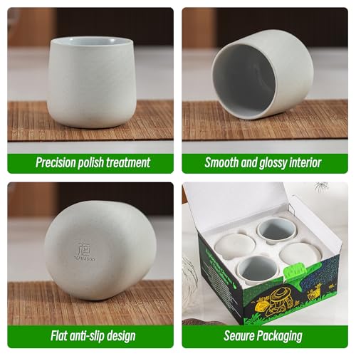 TEANAGOO Japanese Tea Cups, Chinese Tea Cup, 7.2Oz / 205 Ml, Ceramic Tea Cups for Adults, Ceramic Cups no Handles, Japanese Cups, Matcha Cup, Lt.Grey, 4 Pcs/Box, H5 - color: Lt.Grey, size: 7.2 fl oz (4-Count)