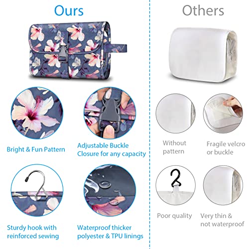 FINTIE Hanging Toiletry Bag Portable Travel Cosmetic Makeup Organizer - color: Blooming Hibiscus