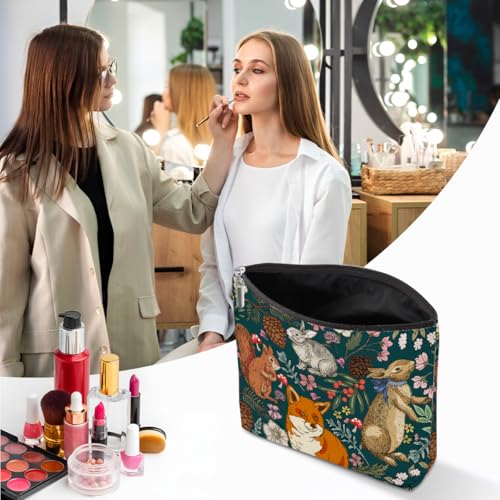 Vintage Forest Animal Makeup Bag, Botanical Cosmetic Bag Travel Pouch - color: Multicolor 0147