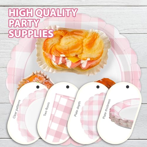 96Pcs Pink Gingham Party Decorations, Serve 24 - style: Light Pink Gingham