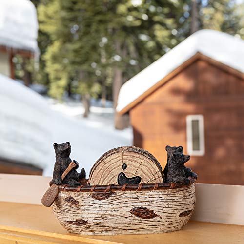Cabin Obsession Bear Coasters - Set of 6 Full Size Rustic Coasters in Handmade Canoe with Adorable Black Bear Figurines - Log Cabin Decorations, Rustic Lodge Decor for The Home - style: Bear Coaster