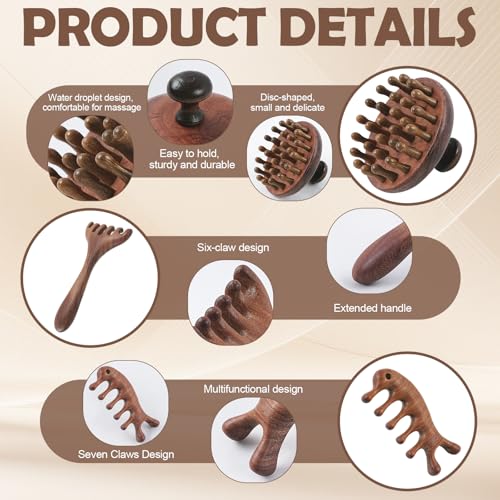 WOVTE 3 PCS Wooden Scalp Massager, Sandalwood Head Massager Scalp Comb
