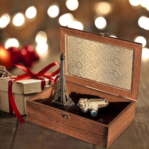 Decorative Box, Vintage Wooden Storage Box with Glass Lid, Keepsake Box, Decorative Storage Box for Photo, Memory, Jewelry, Trinket, Christmas Gift and Home Decoration (Medium) - size: Medium