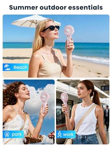 HandFan 5200mAh Handheld Fan Rechargeable, 20H Runtime Hand Fan, 3 Speeds Strong Airflow, Personal 180° Foldable Portable Fans for Travel/Summer/Concerts/Lash/Commute, Gifts for Women (Cherry Pink) - color: Cherry Pink