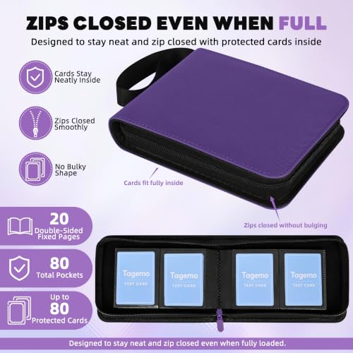 2 Pocket Mini Card Binder - Small Trading Card Album with Zipper,80 Pockets PU Leather Holder, Side-Loading Small TCG Binder for Standard Anime & Sports Cards - color: Purple, size: 2-Pocket