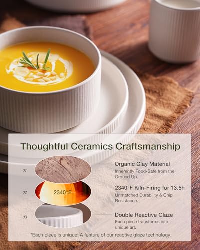 Famiware Star Stoneware Dinnerware Sets for 8, Reactive Glaze Plates, Bowls - color: Matte White