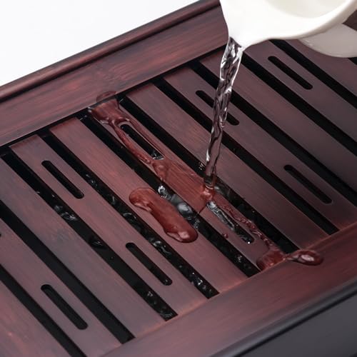 Gongfu Tea Tray, Bamboo Tea Tray,Gongfu Tea Table Tray with Reservoir (L) - size: 13.9" x 8.9" x 2.1"