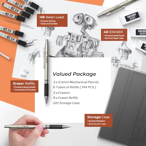 Nicpro 0.5 mm Art Mechanical Pencil Set in Storage Case, 3 PCS - style: 3 Pack (0.5mm)