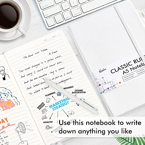 feela 12 Pack Notebooks Journals Bulk, Hardcover Notebook Classic Ruled Lined Journals with Pen Holder for Women Girls School Business Supplies, with 12 Black Pens, 120 GSM, 5.1”x8.3”, A5, White - color: 12 White