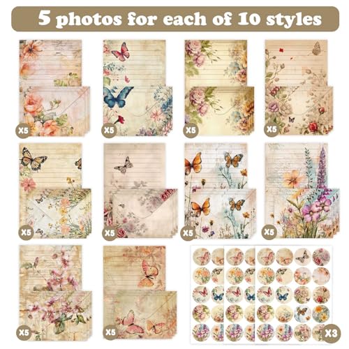 160 Pcs Stationery Paper Envelopes Set - color: Nature Vintage