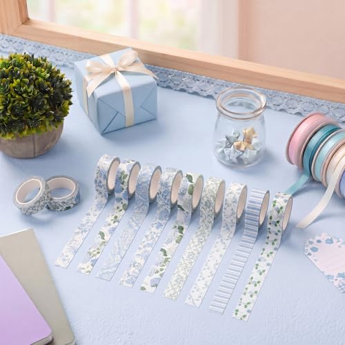 Gueevin 24 Rolls Floral Washi Tapes Set Scrapbook Supplies, Blue Hydrangea - style: Blue Hydrangea