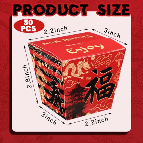 Sabary 50 Pcs 8 oz Chinese Take out Boxes Paper Food Containers