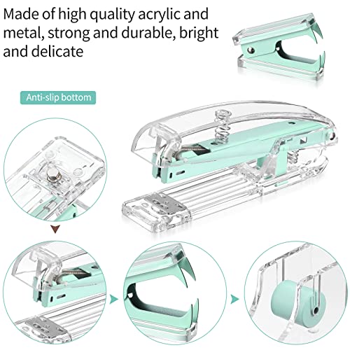 Office Supplies Set Desk Accessory Kit, Acrylic Stapler Set Staple Remover, Tape Dispenser, Binder Clips, Paper Clips, Ballpoint Pen and Scissor with 1000 Pieces 26/6 Staples (Green) - color: Green