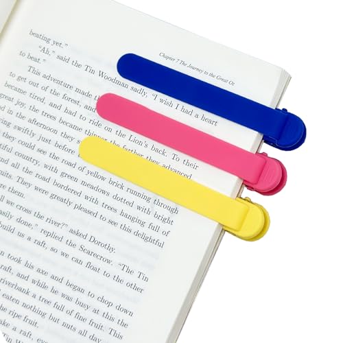 3Pcs Automatic Bookmark, Book Marks for Reading Women Men Kids Book Lovers, Silicone Auto Book Mark Bookmarks for Reading, Unique Smart Book Marker Bookmark Clip Page Holder Accessories - color: 1 Blue + 1 Red + 1 Yellow