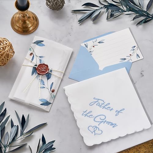 Mother of the Bride Gifts Wedding Handkerchief Keepsake - color: Father of the Groom, style: Blue Olive Leaf