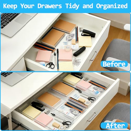 Manalete 4 Pcs Large Clear Plastic Drawer Organizer,15"x6" Vanity Organizer - size: 4 Pack 15"×6"