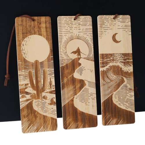 Bookmarks for Adults Men,Bamboo Natural Book Marks, Desert Mountain Sea Book Marks for Reading (Venture) - color: Venture