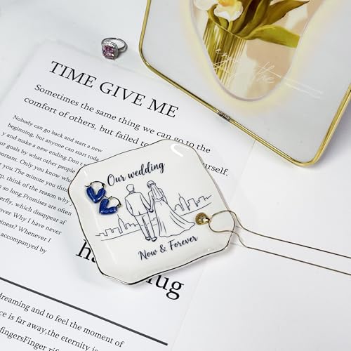 Romantic Gifts for Women Jewelry Dish, Our Wedding Now & Forever Ceramic Ring Dish Holder, Engagement Bridal Shower Gift for Bride Groom, Couple Trinket Tray for Wedding Anniversary Day - style: Our Wedding